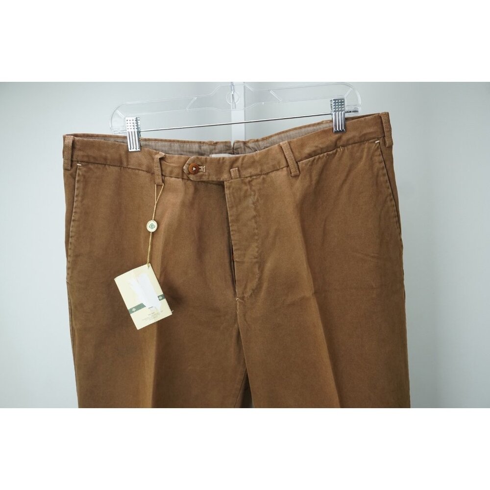 Luigi Borrelli Whiskey Brown 100% Cotton Casual Pants Sz 56 NEW
